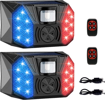 Alarmas solares con sensor de movimiento Daytech - Sirena de seguridad de 129 dB, IP67 a prueba de agua, 4 modos - Juego de 2 para proteger el hogar, la granja, el granero, la villa y el jardín